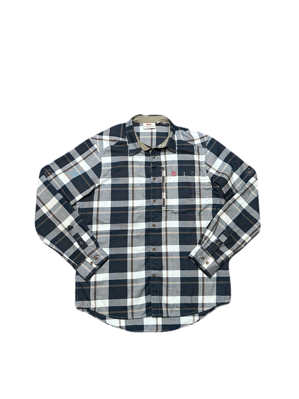 Fjallraven Fjallglim Flannel Shirt Men L blue Plaid Comfort Zip Pocket FLAW READ